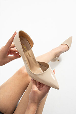 ORPNY Bej Rugan Kadın Stiletto Altın 9cm Topuklu Kadın Topuklu Ayakkabı