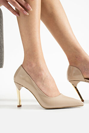 ORPNY Bej Rugan Kadın Stiletto Altın 9cm Topuklu Kadın Topuklu Ayakkabı