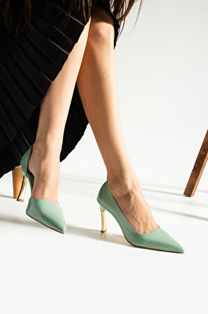 ORPNY Yeşil Rugan Kadın Stiletto Altın 9cm Topuklu Kadın Topuklu Ayakkabı