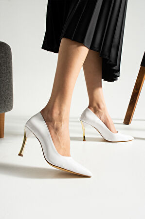 Beyaz Rugan Stiletto Konforlu Günlük Ve Özel Gün Kadın Topuklu Ayakkabı