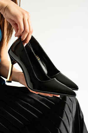 Siyah Rugan Stiletto Konforlu Günlük Ve Özel Gün Kadın Topuklu Ayakkabı