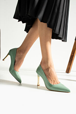 Yeşil Rugan Stiletto Konforlu Günlük Ve Özel Gün Kadın Topuklu Ayakkabı