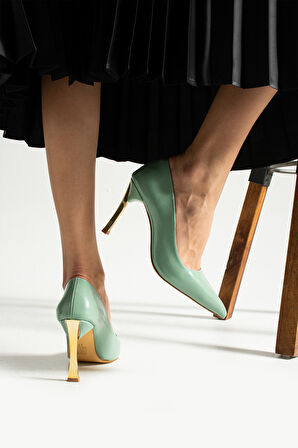 Yeşil Rugan Stiletto Konforlu Günlük Ve Özel Gün Kadın Topuklu Ayakkabı