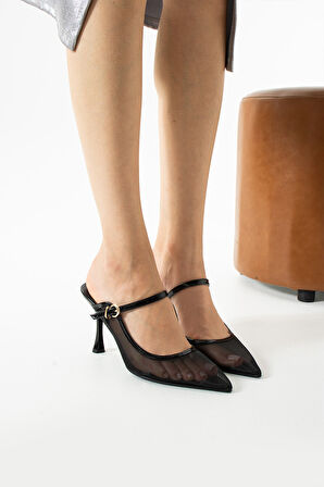 Fileli Şeffaf Bant Detaylı İnce Topuklu Kadın Stiletto