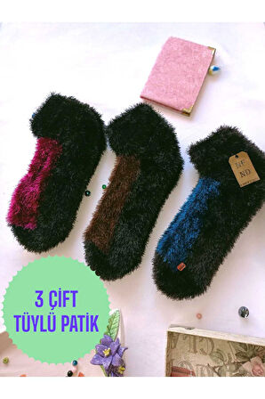 3 ÇİFT TÜYLÜ KIŞLIK TERMAL PATİK DİKİŞSİZ ÇORAP LACİ KAHVE FUŞYA ERKEK KADIN EV PARTİ ÇORABI 36-41