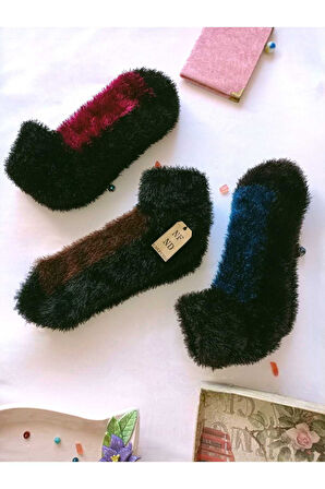 3 ÇİFT TÜYLÜ KIŞLIK TERMAL PATİK DİKİŞSİZ ÇORAP LACİ KAHVE FUŞYA ERKEK KADIN EV PARTİ ÇORABI 36-41