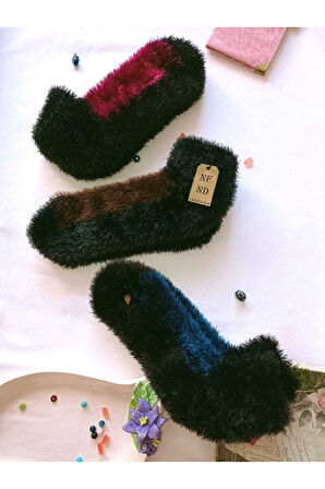 3 ÇİFT TÜYLÜ KIŞLIK TERMAL PATİK DİKİŞSİZ ÇORAP LACİ KAHVE FUŞYA ERKEK KADIN EV PARTİ ÇORABI 36-41