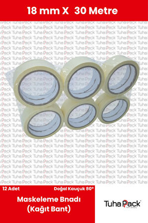 Maskeleme Bandı 18mm X 30m Krem (12 Adet) (Kağıt Bant) - Oto Boya, Fırın ve Dekorasyon Bandı