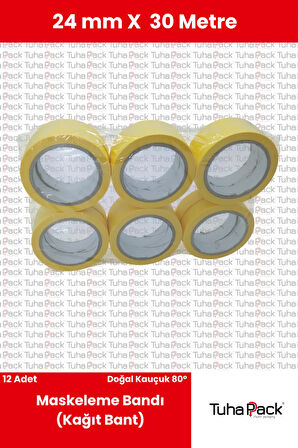Maskeleme Bandı 24mm X 30m Sarı (12 Adet) (Kağıt Bant) - Oto Boya, Fırın ve Dekorasyon Bandı