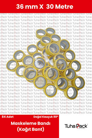 Maskeleme Bandı 36mm X 30m Sarı (84 Adet) (Kağıt Bant) - Oto Boya, Fırın ve Dekorasyon Bandı