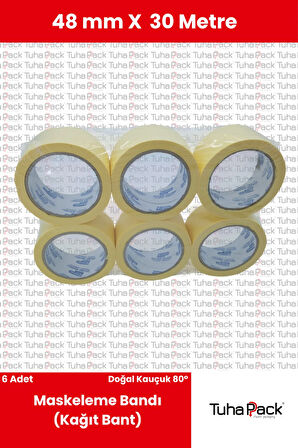 Maskeleme Bandı 48mm X 30m Krem (6 Adet) (Kağıt Bant) - Oto Boya, Fırın ve Dekorasyon Bandı