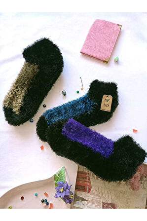 3 ÇİFT TÜYLÜ KIŞLIK TERMAL PATİK DİKİŞSİZ ÇORAP MOR MAVİ YEŞİL ERKEK KADIN EV-PARTİ ÇORABI 36-41