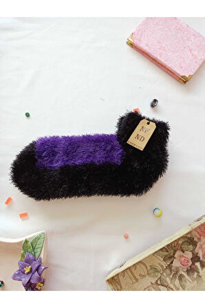 2 ÇİFT TÜYLÜ KIŞLIK TERMAL ÇORAP DİKİŞSİZ PELUŞ PATİK MOR VİZON ERKEK KADIN EV-PARTİ ÇORABI 36-41