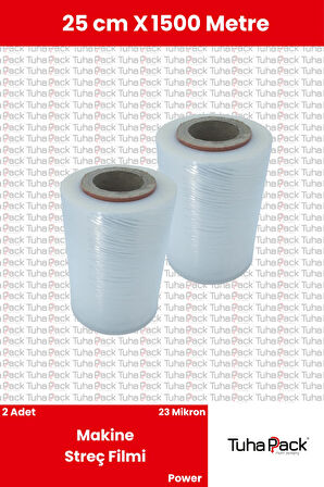 Makine Streç Filmi 25cm x 1500m Şeffaf 23 Mikron (2 Adet) - Power Palet Streçi
