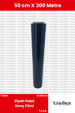 Streç Film 50cm X 200m 1 Adet, Siyah, 23 Mikron, 1600 Gr, Dayanıklı Eşya, Koli ve Palet Streci