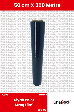Streç Film 50cm X 300m 1 Adet, Siyah, 23 Mikron, 2500 Gr, Dayanıklı Eşya, Koli ve Palet Streci