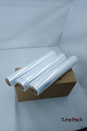 Streç Film 50cm X 300m 3 Adet, Şeffaf, 23 Mikron, 1400 Gr, Dayanıklı Eşya, Koli ve Palet Streci