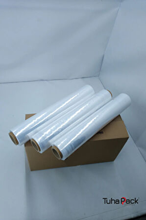 Streç Film 50cm X 300m 3 Adet, Şeffaf, 23 Mikron, 2500 Gr, Dayanıklı Eşya, Koli ve Palet Streci