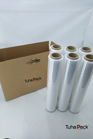Streç Film 50cm X 300m 6 Adet, Şeffaf, 23 Mikron, 1400 Gr, Dayanıklı Eşya, Koli ve Palet Streci