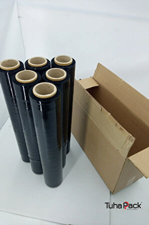 Streç Film 50cm X 200m 6 Adet, Siyah, 23 Mikron, 1600 Gr, Dayanıklı Eşya, Koli ve Palet Streci