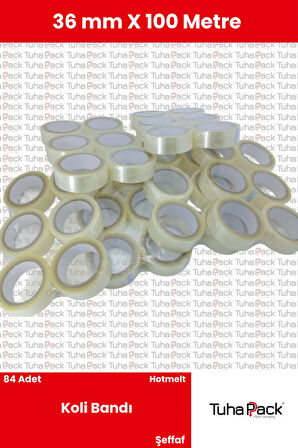 Koli Bandı 36mm X 100m Hotmelt Şeffaf (84 Adet) - Güçlü Yapışkanlı Koli Bandı