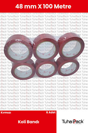 Kırmızı Koli Bandı 45mm x 100m (6 Adet) - Güçlü Yapışkanlı Koli Bandı