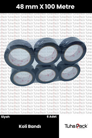 Siyah Koli Bandı 45mm x 100m (6 Adet) - Güçlü Yapışkanlı Koli Bandı