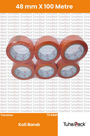Turuncu Koli Bandı 45mm x 100m (72 Adet) - Güçlü Yapışkanlı Koli Bandı