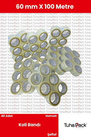 Koli Bandı 60mm X 100m Hotmelt Şeffaf (48 ADET) - Güçlü Yapışkanlı Koli Bandı