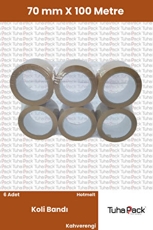 Koli Bandı 70mm X 100m Hotmelt Kahverengi (6 Adet) - Güçlü Yapışkanlı Koli Bandı