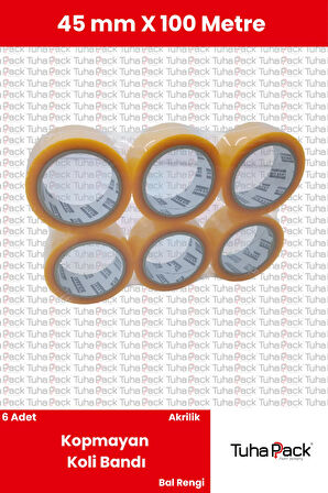 Akrilik Koli Bandı 45mm X 100m Bal Rengi (6 Adet) - Kopmayan Güçlü Koli Bandı