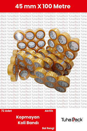 Akrilik Koli Bandı 45mm X 100m Şeffaf (72 Adet) - Kopmayan Güçlü Koli Bandı