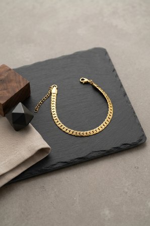 316L Çelik Gold Renk Ezme Cuban Zincir Model Erkek Bileklik