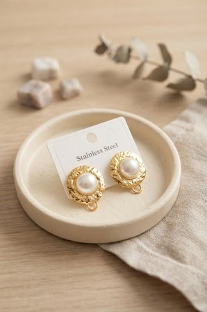 316L Çelik Gold Renk İncili Model Küpe