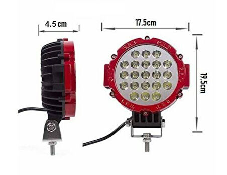 63W CRE Power Led Üniversal Yuvarlak Sis Lambası 21 Ledli Kırmızı