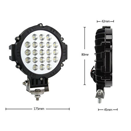 63W CRE Power Led Üniversal Yuvarlak Sis Lambası 21 Ledli Siyah