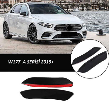 Mercedes W177 A Serisi 2019+ Uyumlu Ön Tampon Yan Bıçakları - 2 Parça - Piano Black