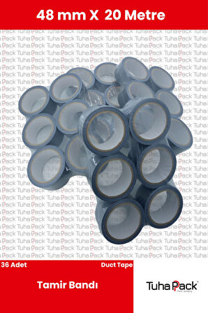 Tamir Bandı (Duct Tape) 48mm X 20m Gri (36 Adet)- Çok Amaçlı, Güçlü ve Su Geçirmez Tamir Bandı