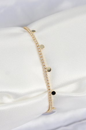 Pirinç Zirkon Taşlı Ezme Zincirli Sıralı Model Gold Renk Kadın Bilekilk - TJ-BB7655