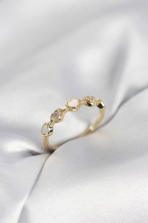 Gold Renk Minimal Kalp Model Zirkon Taşlı Pirinç Kadın Yüzük - TJ-BYK4062