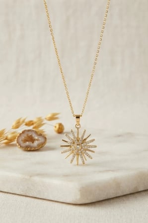 316L Çelik Zincir Gold Renk Zirkon Taşlı Kutup Yıldızı Model Kolye TJ-BKO11174