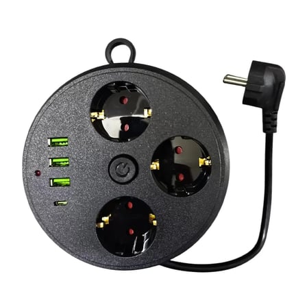 3 Lü Akım Korumalı Priz Makaralı Anahtarlı 16A 4000 Watt 3 x Usb - 1 Type-C 3395