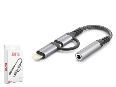 Type-C + Lightning To 3.5 Mm Dişi Ses Kablosu - Siyah GJ-026
