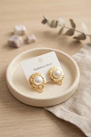 316L Çelik Gold Renk İncili Model Küpe TJ-BKP12046