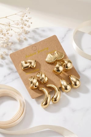 Metalik Kaplama Gold Renk CCB 6 Çift Kadın Küpe Seti TJ-BKP12098