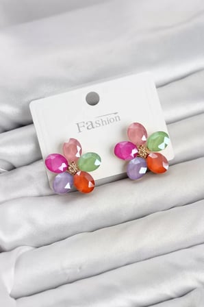 Karışık Renk Kristal Taşlı Çiçek Model Kadın Küpe TJ-BKP11932