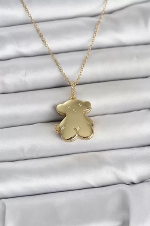 316L Çelik Zincir Gold Renk Ayıcık Model Açılabilir Kadın Kolye - TJ-BKO11036