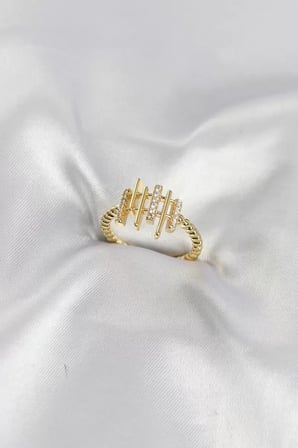 Gold Renk Zirkon Taşlı Sütun Model Kadın Yüzük TJ-BYK4195