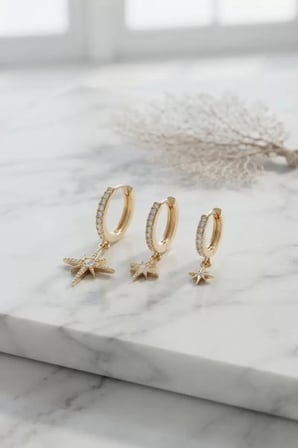 Gold Renk Kutup Yıldız Model 3 lü Küpe Seti TJ-BKP11952