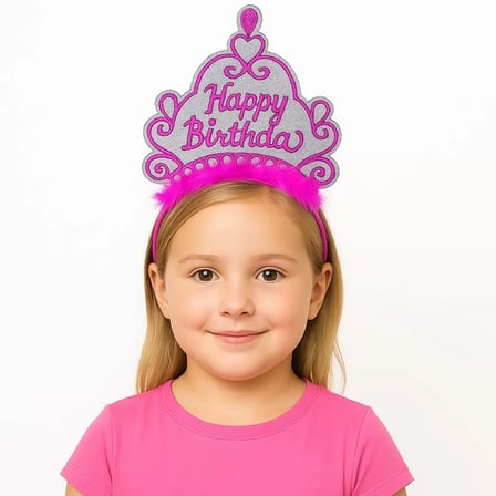 Pembe Happy Birthday Prenses Tacı – Doğum Günü Taç Aksesuarı